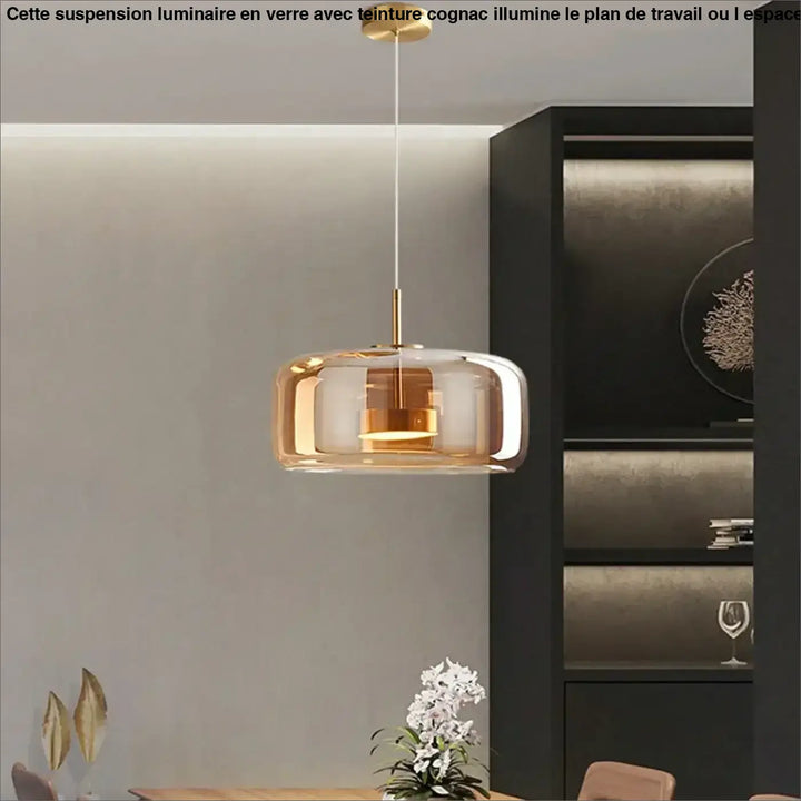 La Suspension Luminaire En Verre Avec Une Teinture Cognac Style Rond