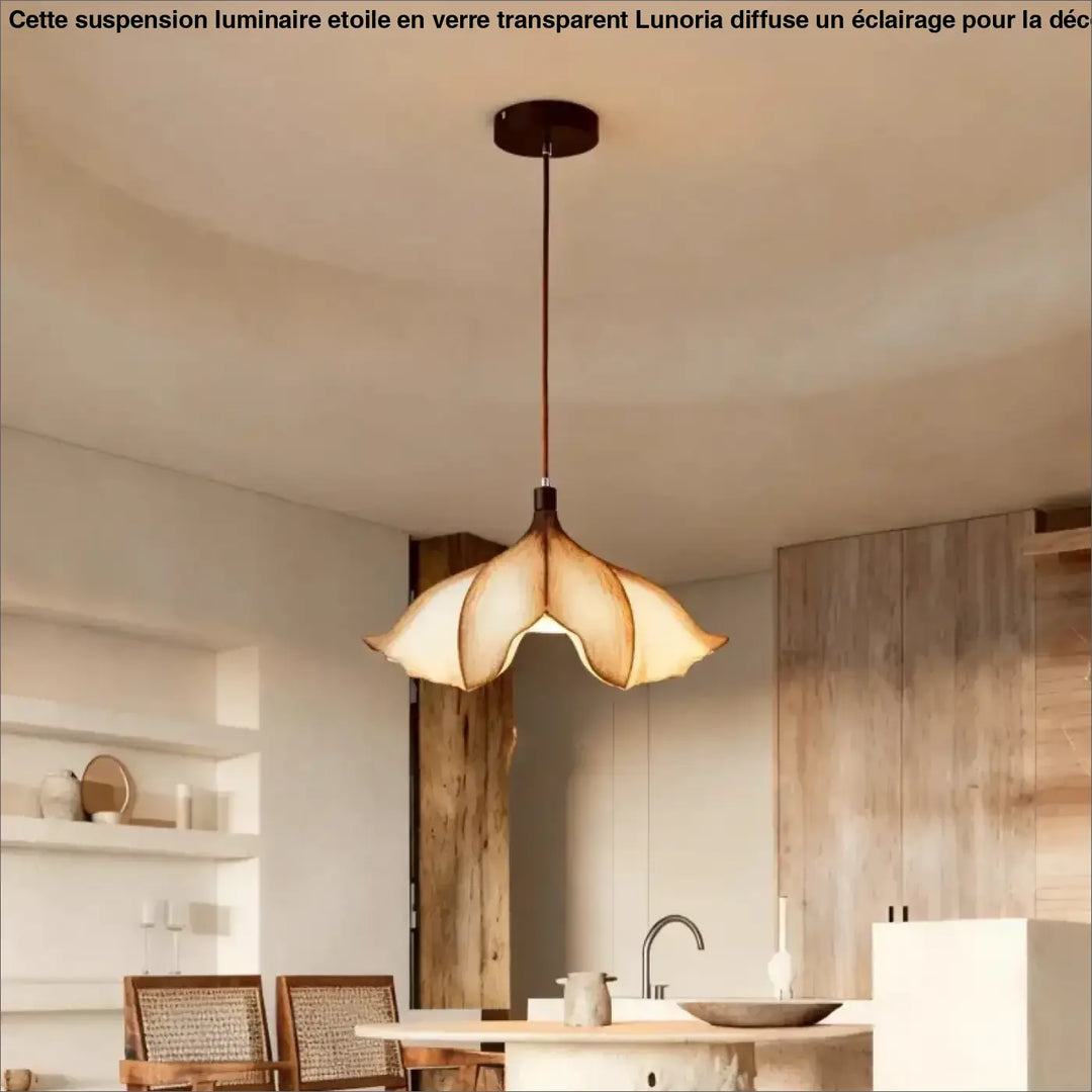 Suspension luminaire petunia style floral avec abat-jour en tissu translucide et métal foncé pour salle à manger