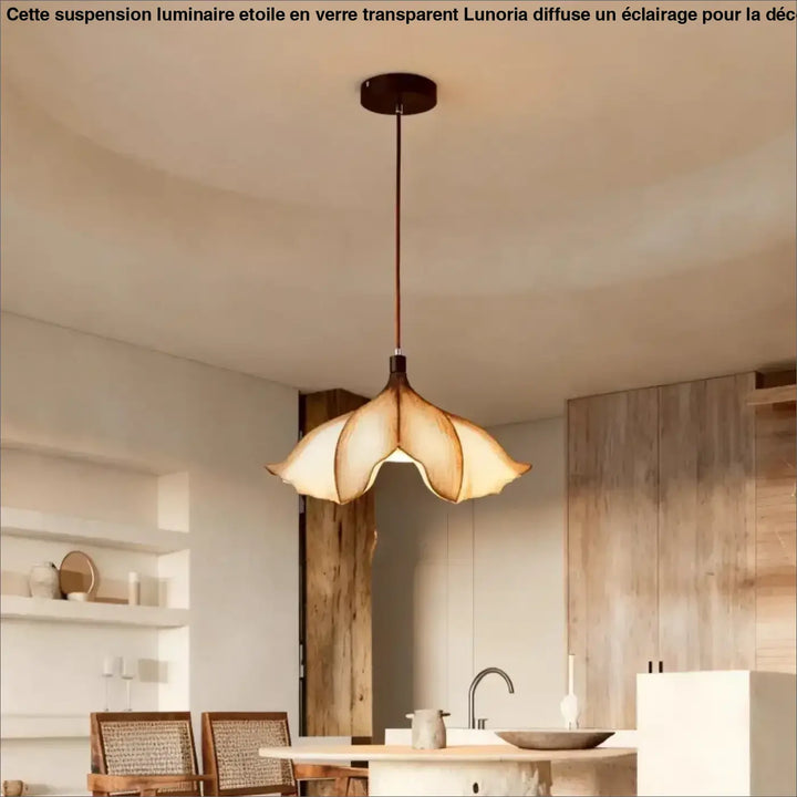 Suspension luminaire petunia style floral avec abat-jour en tissu translucide et métal foncé pour salle à manger