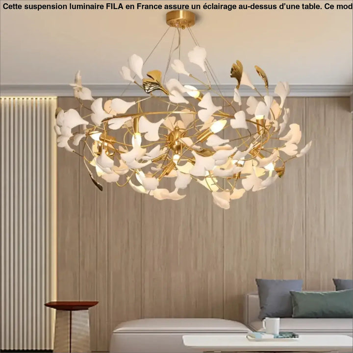Suspension Luxe Feuillage Doré et Blanc Design Sculptural

