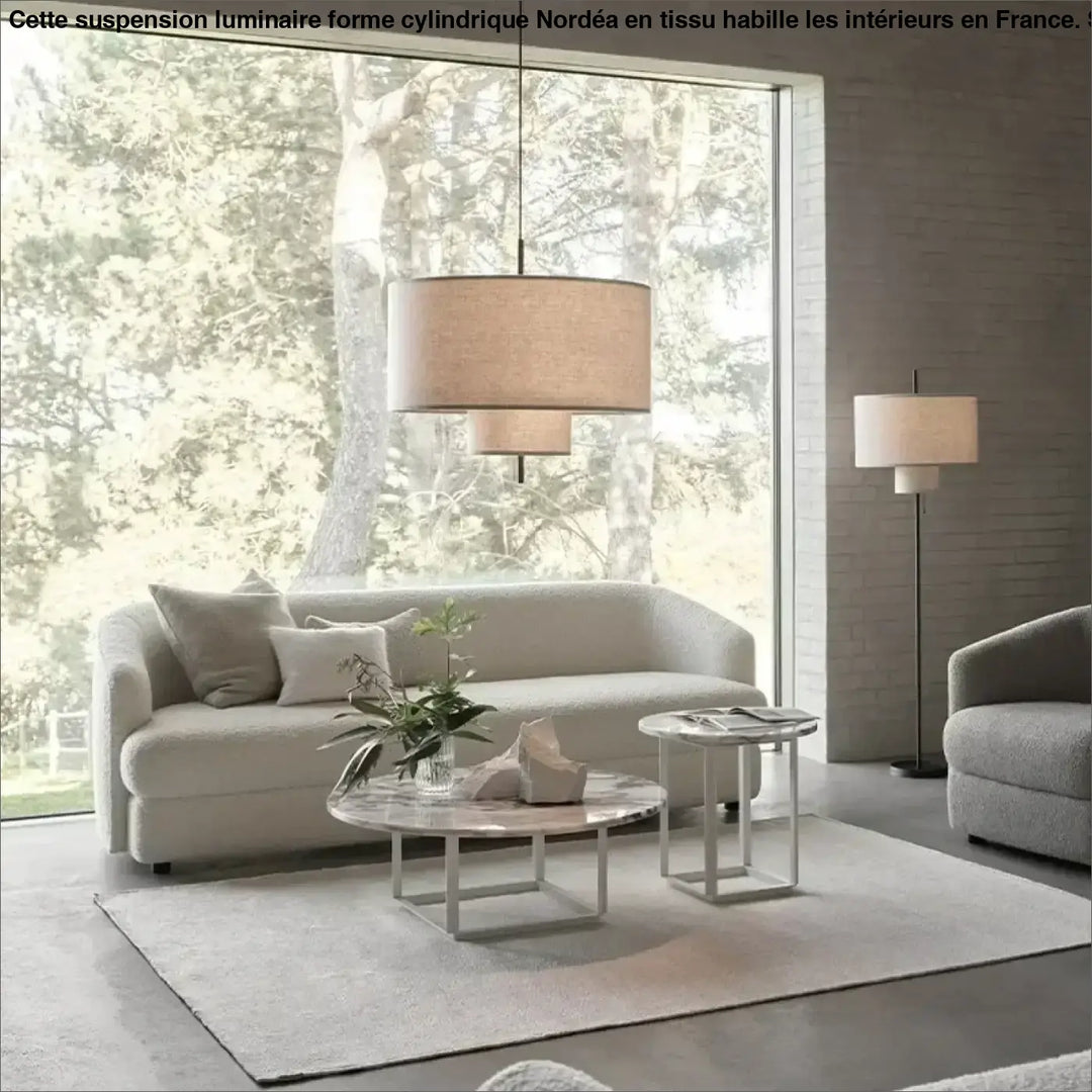 Suspension luminaire forme cylindriques au design épuré en tissu

