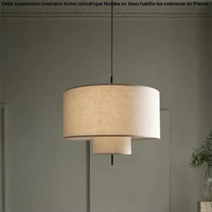 Suspension luminaire forme cylindriques au design épuré en tissu

