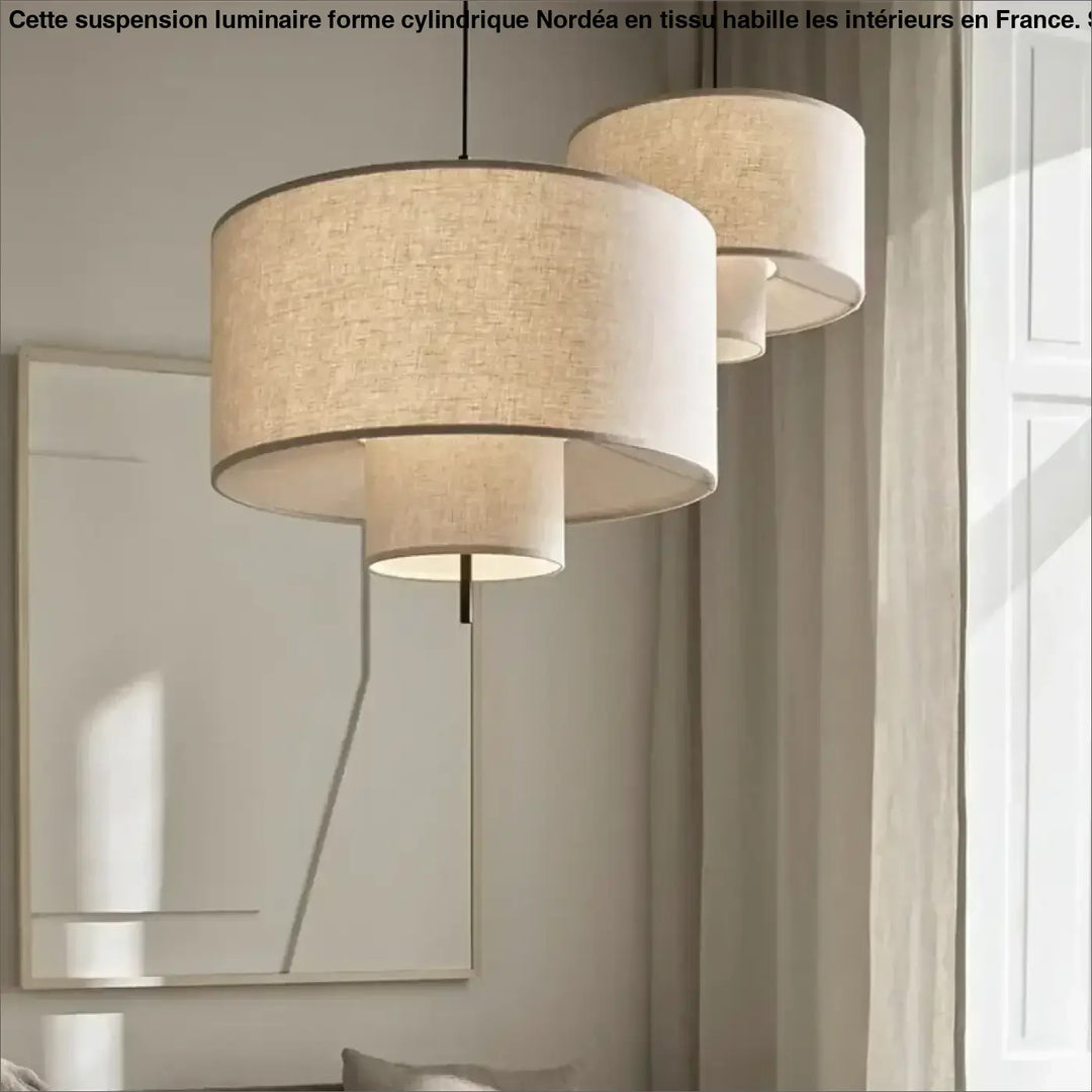 Suspension luminaire forme cylindriques au design épuré en tissu

