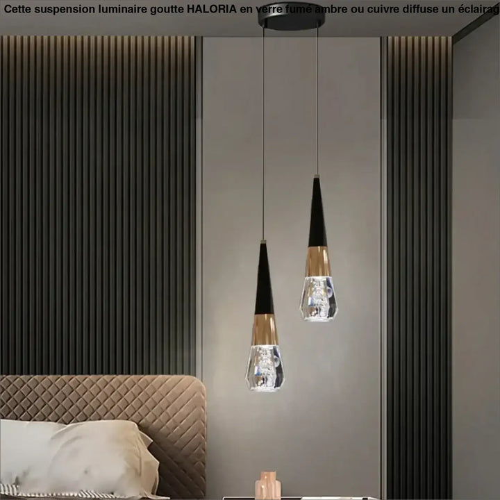 Suspension Goutte Noire Et Dorée Avec Bulle De Verre Élégance