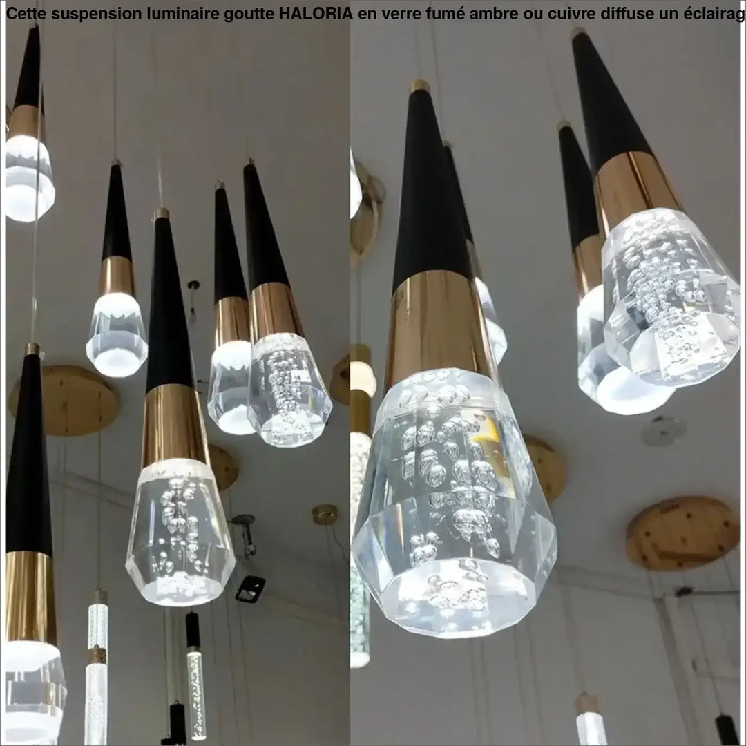 Suspension Goutte Noire Et Dorée Avec Bulle De Verre Élégance