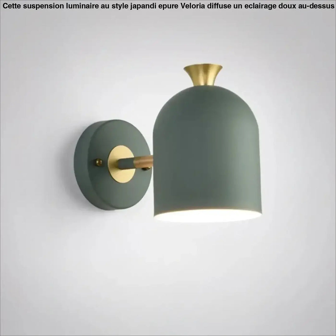 Moderne applique murale en métal mat vert sauge avec accents en laiton et abat-jour dôme pour intérieur scandinave