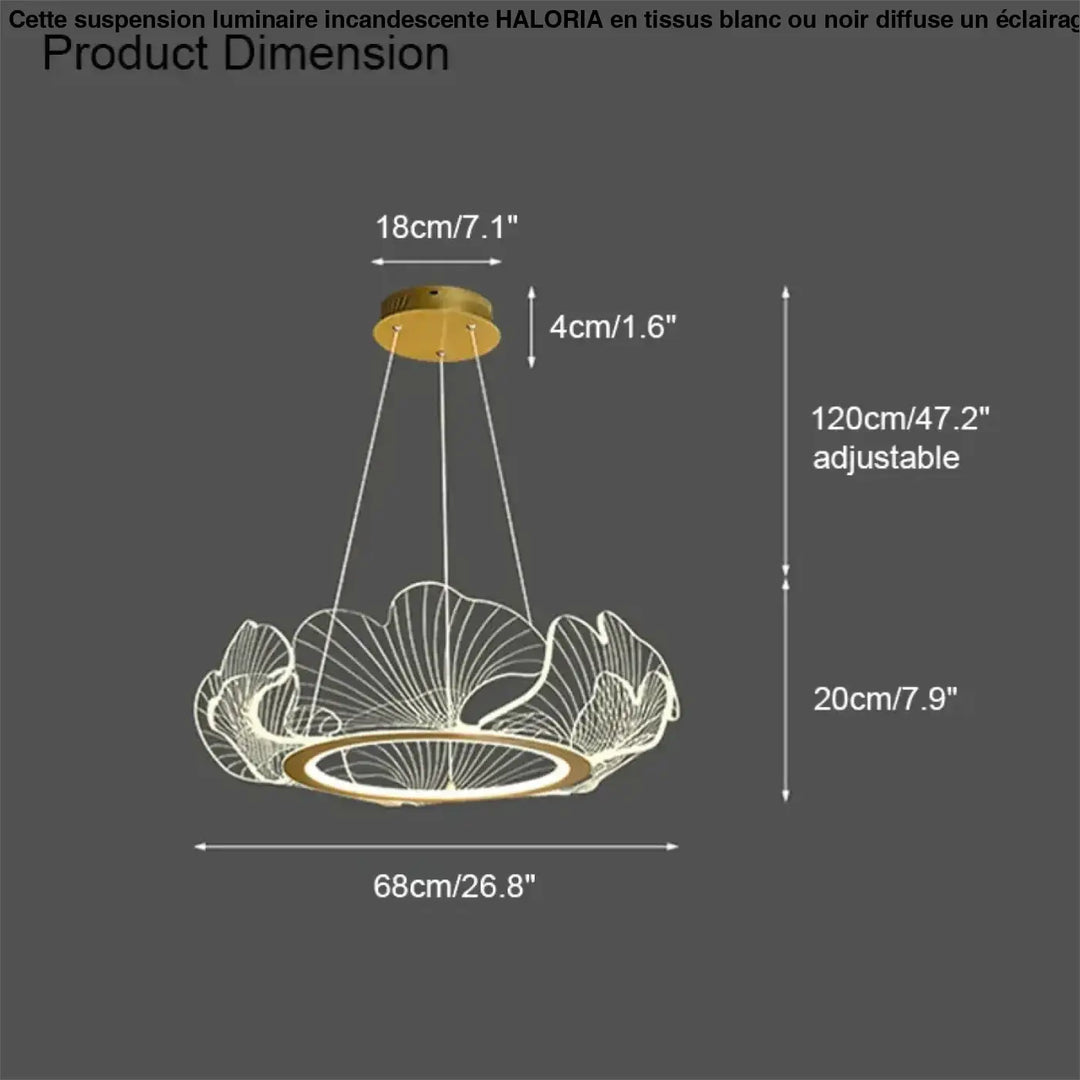 Suspension cercle avec feuilles sculptées style doré élégant
