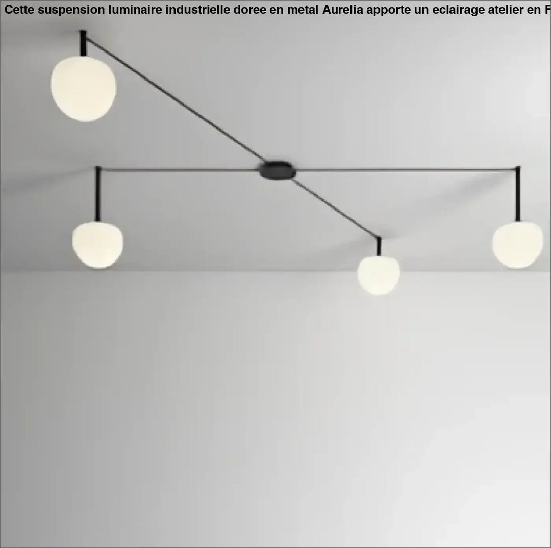 Suspension luminaire aiko avec six globes en verre dépoli blanc sur bras métallique noir pour plafonnier design univers déco