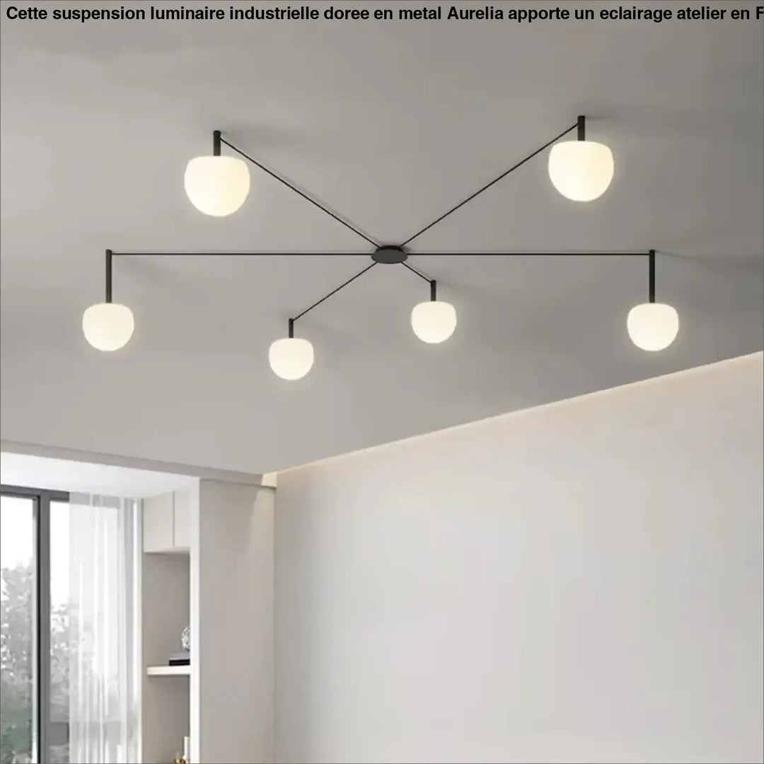 Plafonnier design aiko en métal noir moderne avec cinq globes en verre givré pour décoration intérieure univers déco