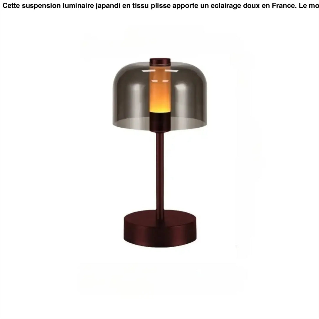 Lampe de table cristo en métal bronze foncé avec dôme en verre fumé translucide et lumière ambre pour night light