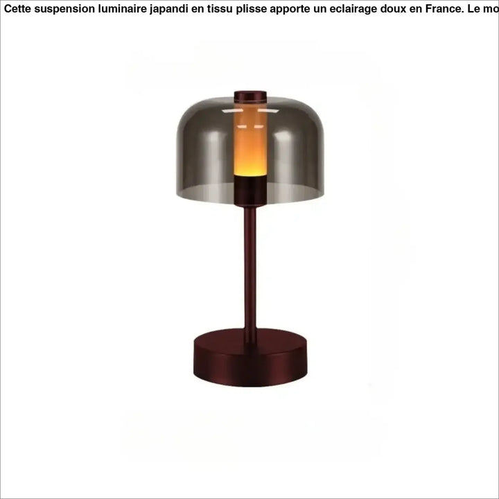 Lampe de table cristo en métal bronze foncé avec dôme en verre fumé translucide et lumière ambre pour night light