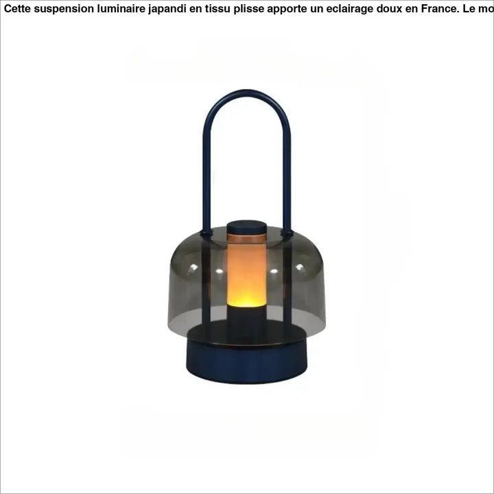 Lampe de table Cristo en bleu marine avec verre fumé et poignée arche diffusant une lumière chaude pour night light