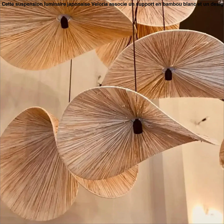 Suspension luminaire japonaise avec support en bambou blanc

