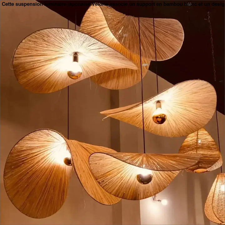 Suspension luminaire japonaise avec support en bambou blanc


