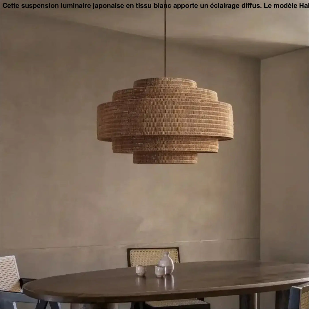 Suspension luminaire en fibres naturelles au design bohème chic