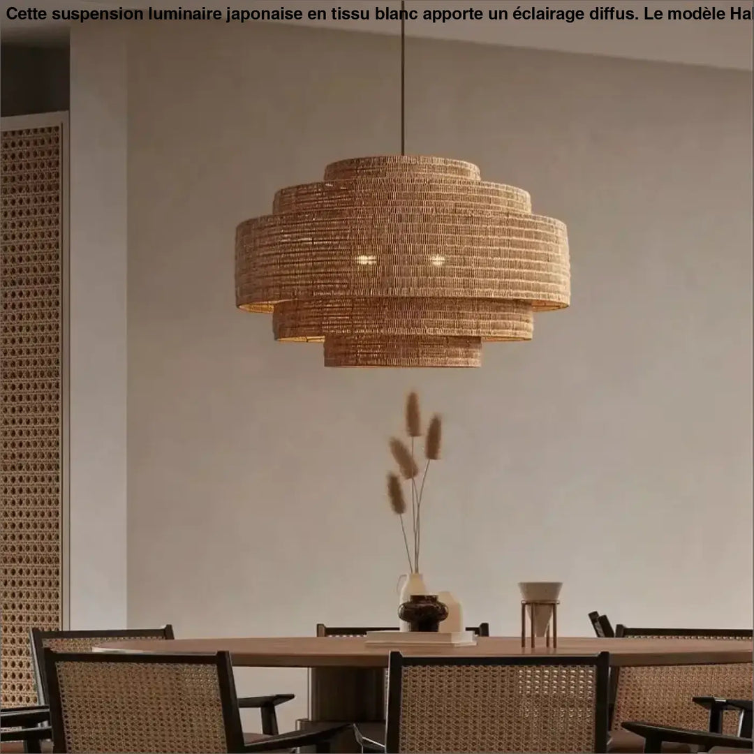Suspension luminaire en fibres naturelles au design bohème chic