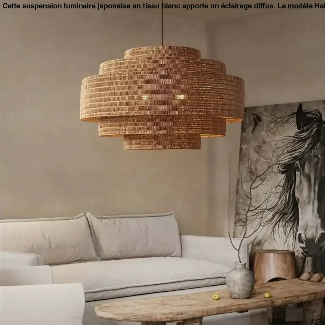 Suspension luminaire en fibres naturelles au design bohème chic