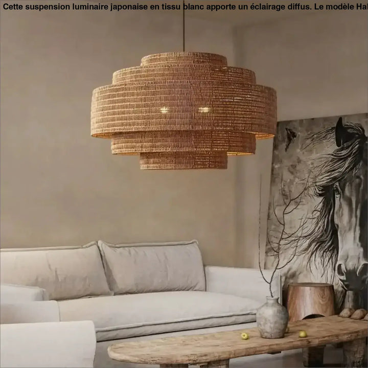 Suspension luminaire en fibres naturelles au design bohème chic