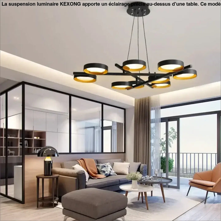 Suspension luminaire graphique noire avec cercles lumineux chic
