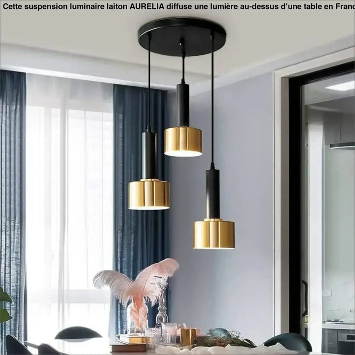 Suspension Luminaire Laiton Triple Cylindre