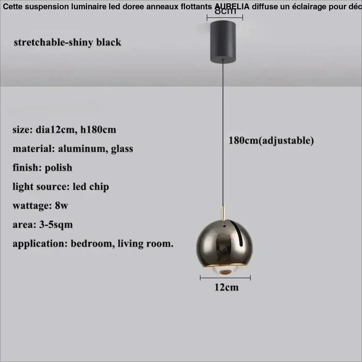 Suspension luminaire boule en verre effet miroir contemporain