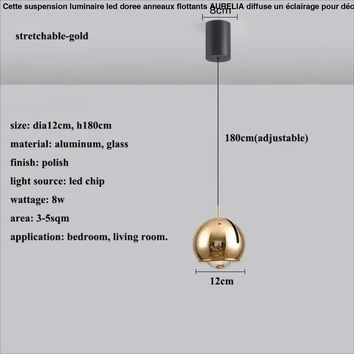 Suspension luminaire boule en verre effet miroir contemporain