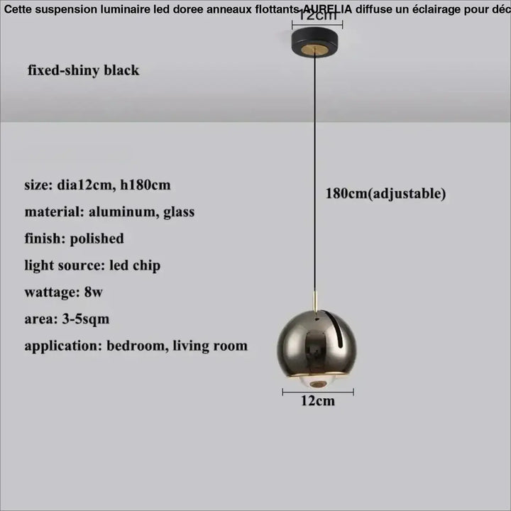 Suspension luminaire boule en verre effet miroir contemporain