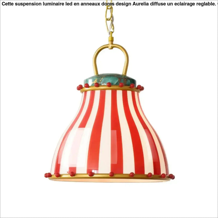 Suspension luminaire vintage en rouge motif rayé décoratif
