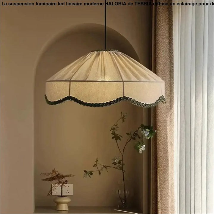 Suspension luminaire design japonais en tissu blanc style zen