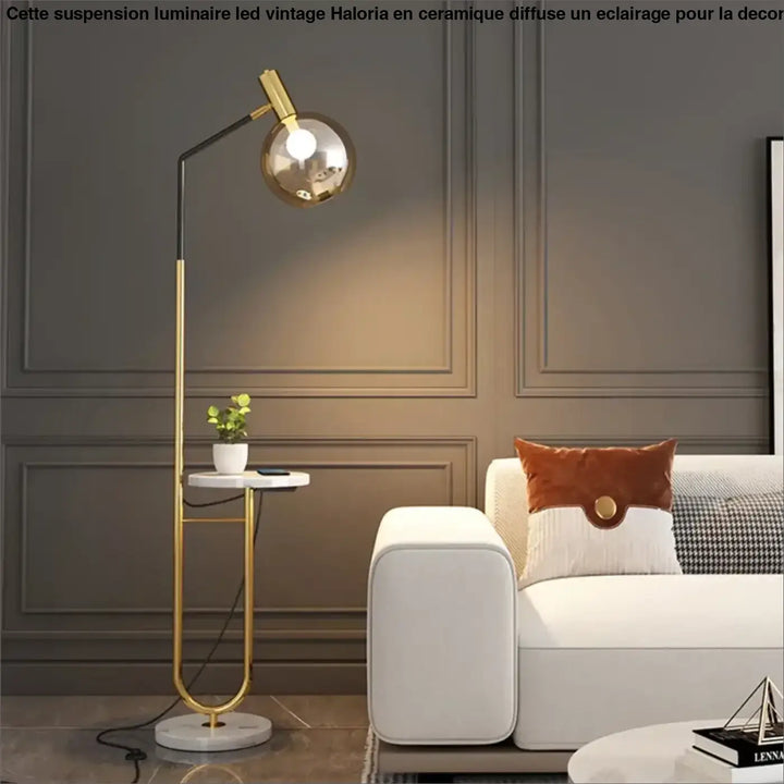 Lampadaire élégant noir et doré avec tablette au style moderne