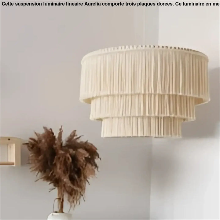 Suspension luminaire hasley crème en macramé à étages en matières naturelles pour une ambiance bohème élégante
