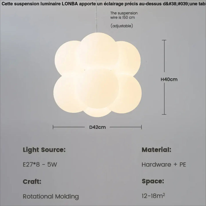 Suspension luminaire design en pe blanc et métal