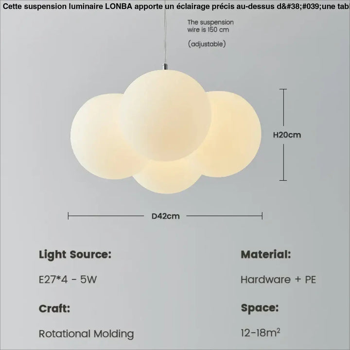 Suspension luminaire design en pe blanc et métal