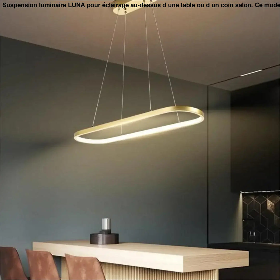 Suspension Luminaire Doré Élégante En Forme Ovale