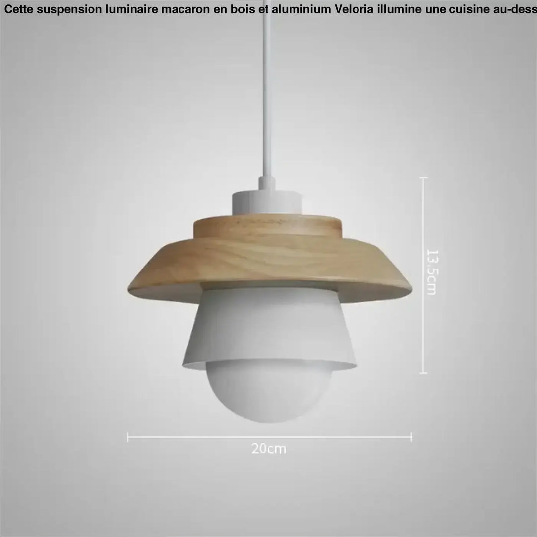 Suspension luminaire macaron en bois et aluminium pour cuisine

