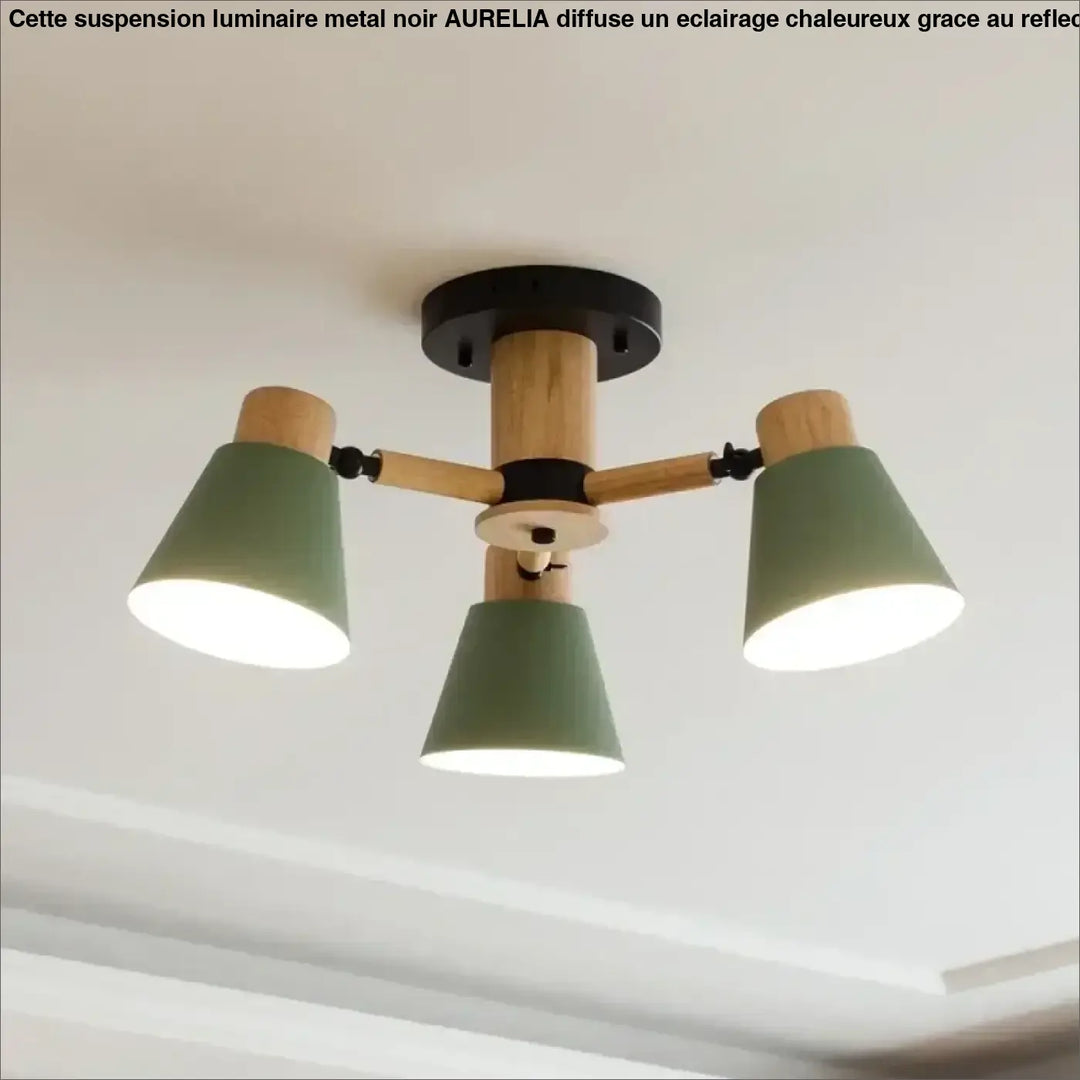Plafonnier Scandinave Contemporain Bois Métal Vert Blanc