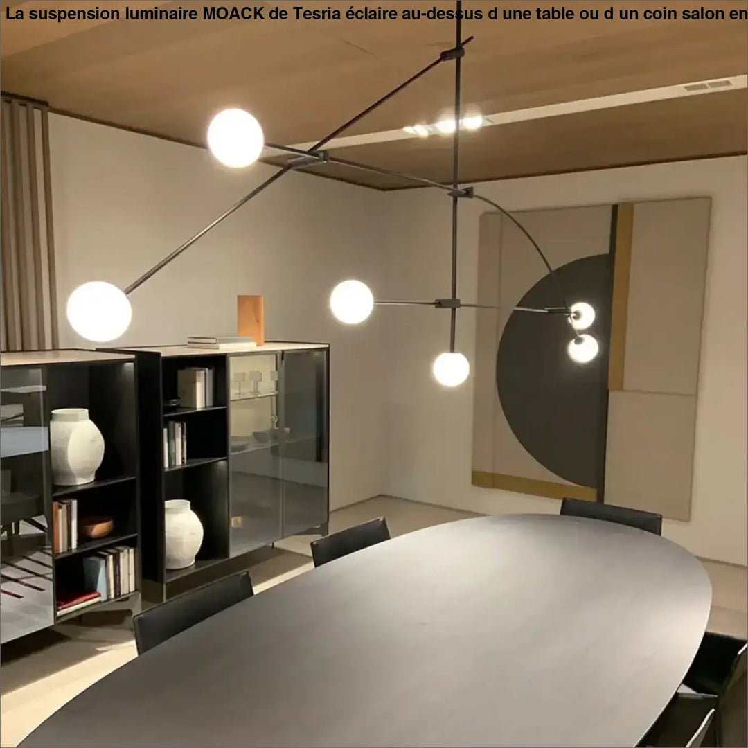 Suspension luminaire moack en métal noir moderne avec globes blancs sphériques en style moderne suspension luminaire style