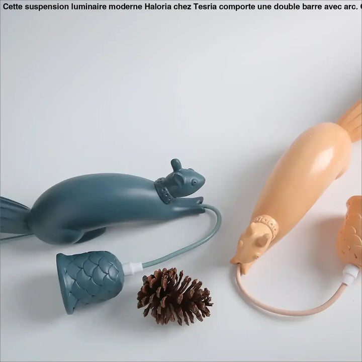 Suspension luminaire avec chargeur usb en céramique bleue forme décureuil à cloche écaillée pour décoration intérieure