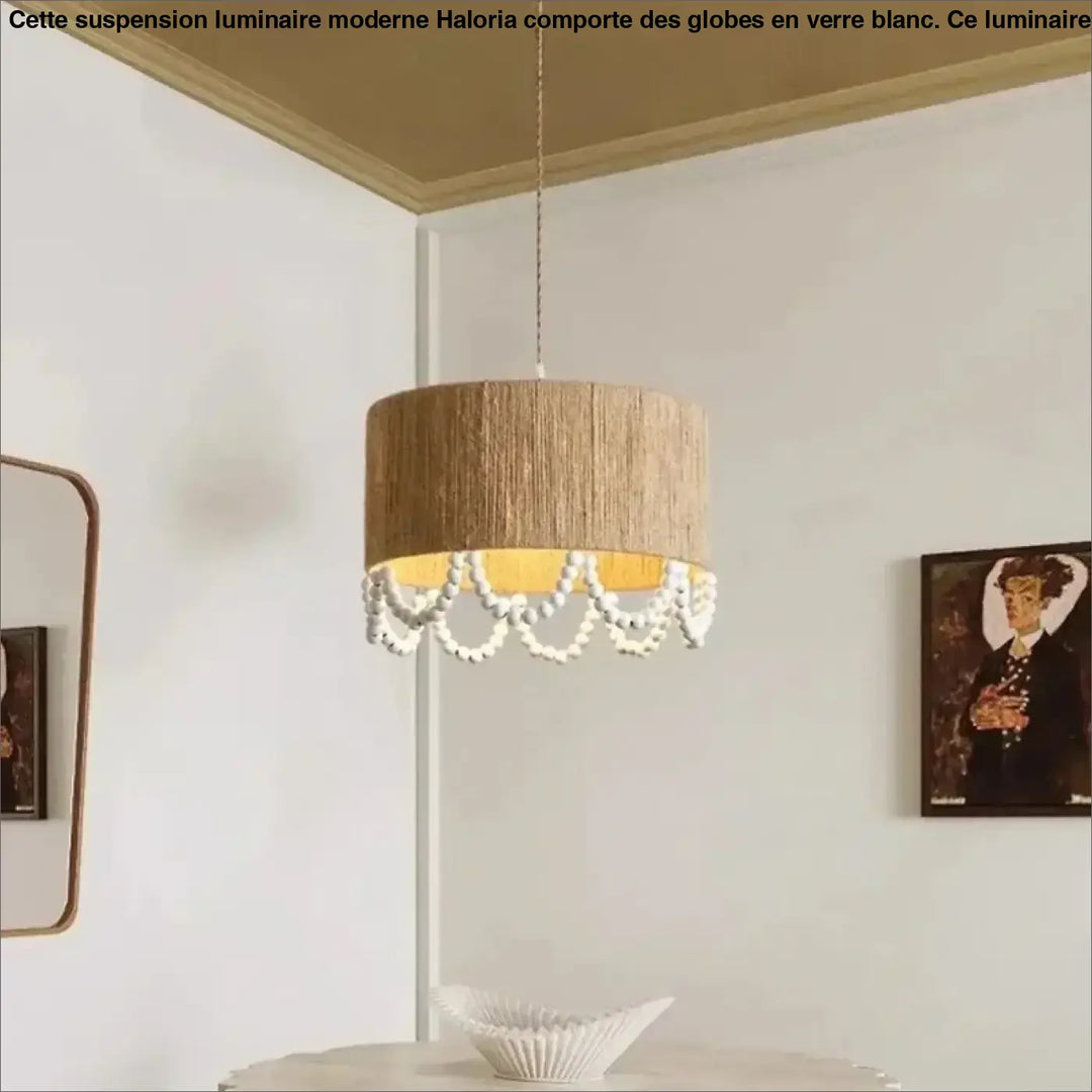 Suspension design naturelle en chanvre et perles en bois