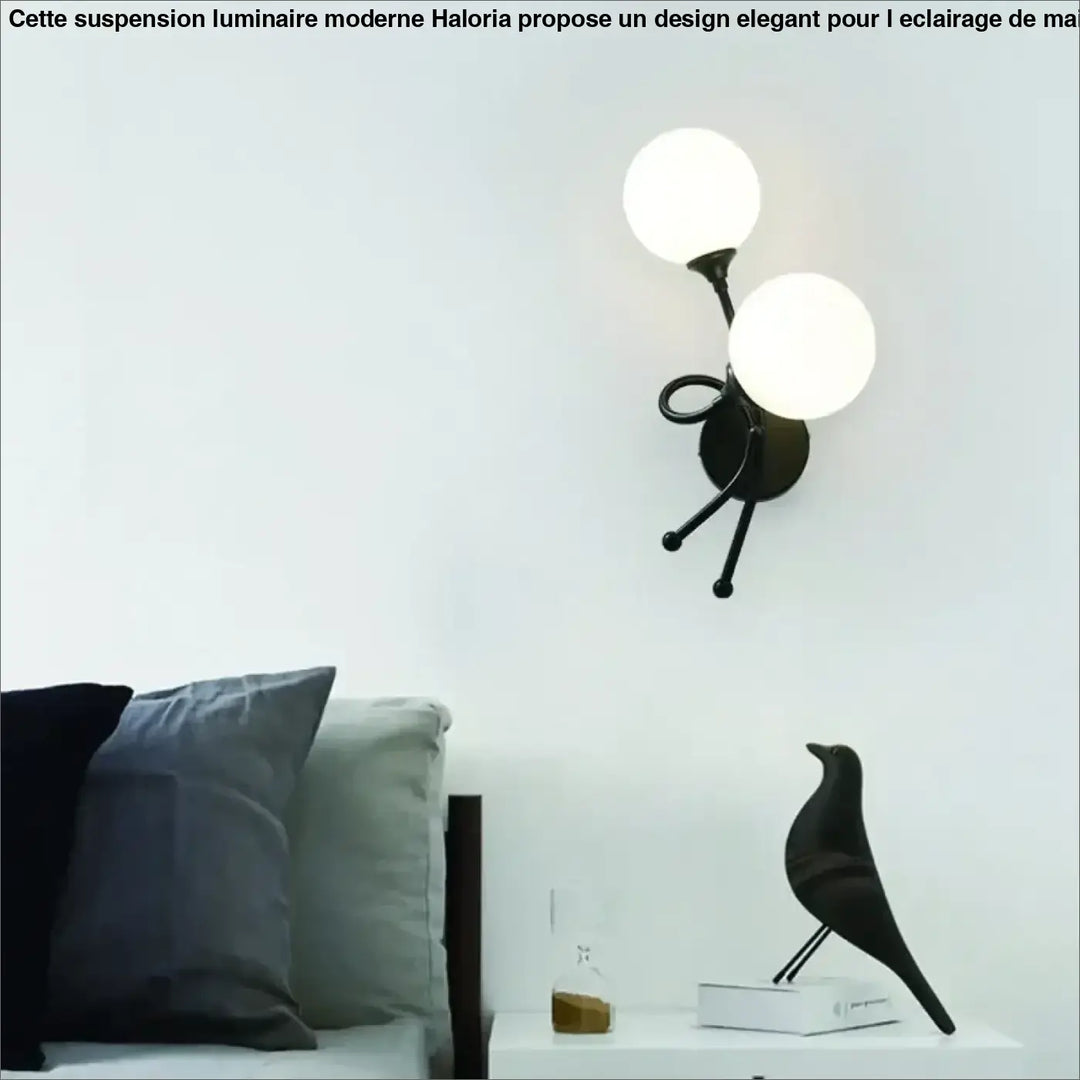Applique murale zylo en métal noir avec deux globes en verre dépoli sphériques pour éclairage mural décoratif