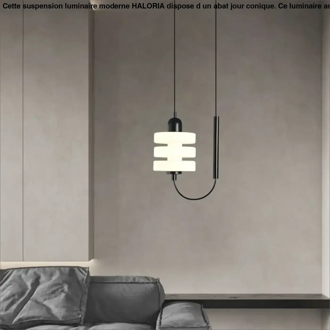 Suspension luminaire moderne noir et blanc avec abat jour conique en verre géométrique superposé par HALORIA