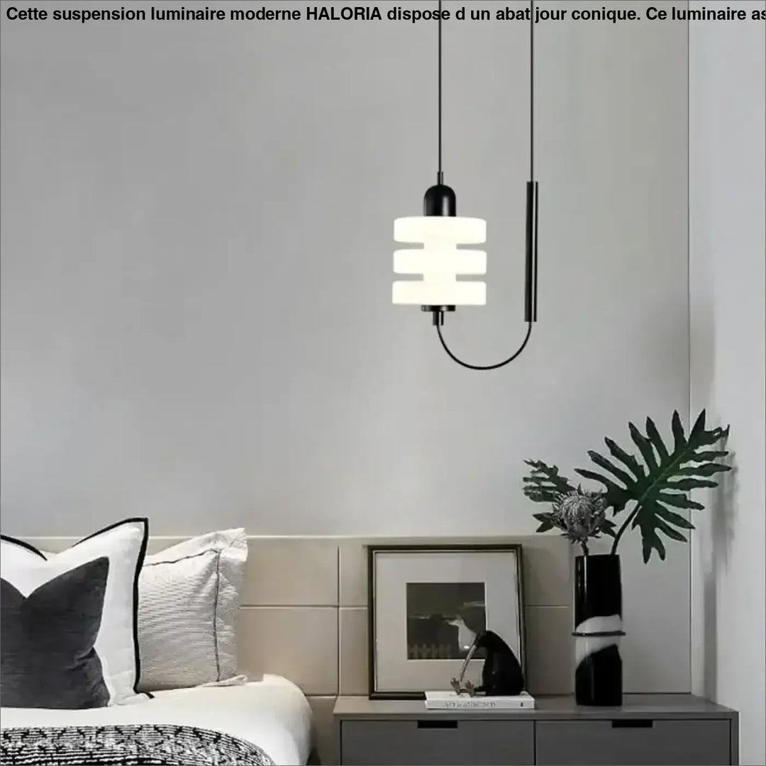 Suspension luminaire moderne noir et blanc avec abat-jour conique en verre cylindrique par haloria