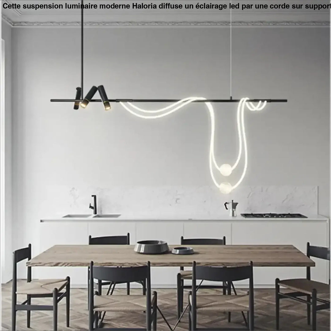 Suspension luminaire moderne avec corde en LED sur support noir

