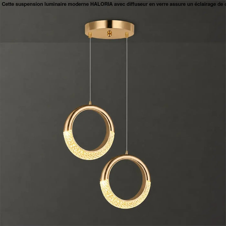 Suspension luminaire aluna avec pendentifs circulaires dorés texturés à surfaces intérieures lumineuses pour luminaire décorative