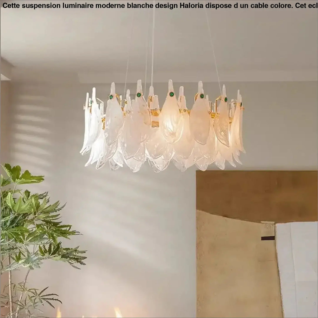 Suspension design à feuilles cristal et doré élégante chic