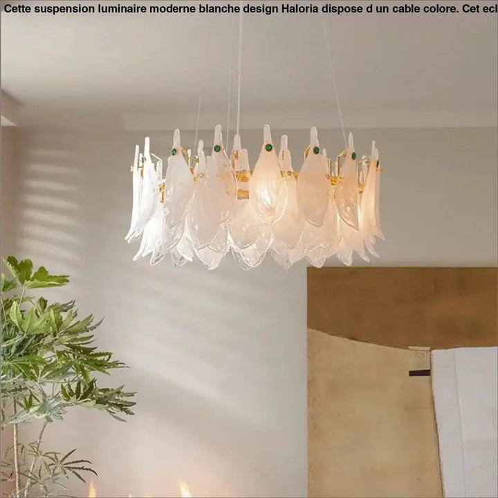 Suspension design à feuilles cristal et doré élégante chic