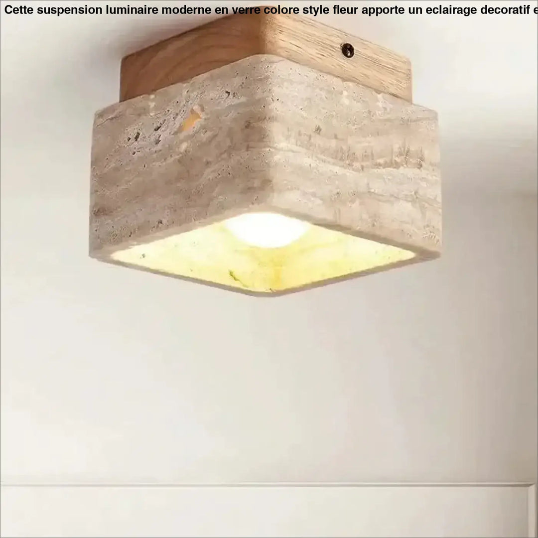 Plafonnier pierre naturelle et bois design minimaliste style