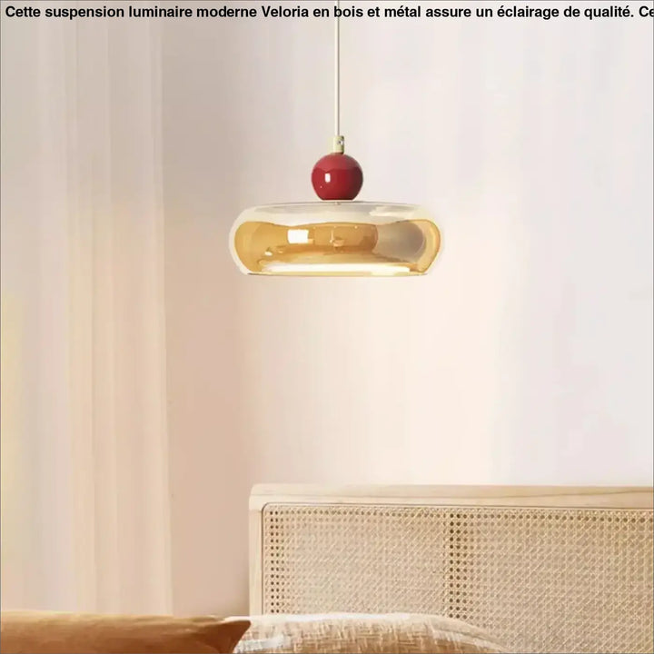 Suspension luminaire design élégant en verre et bois naturel