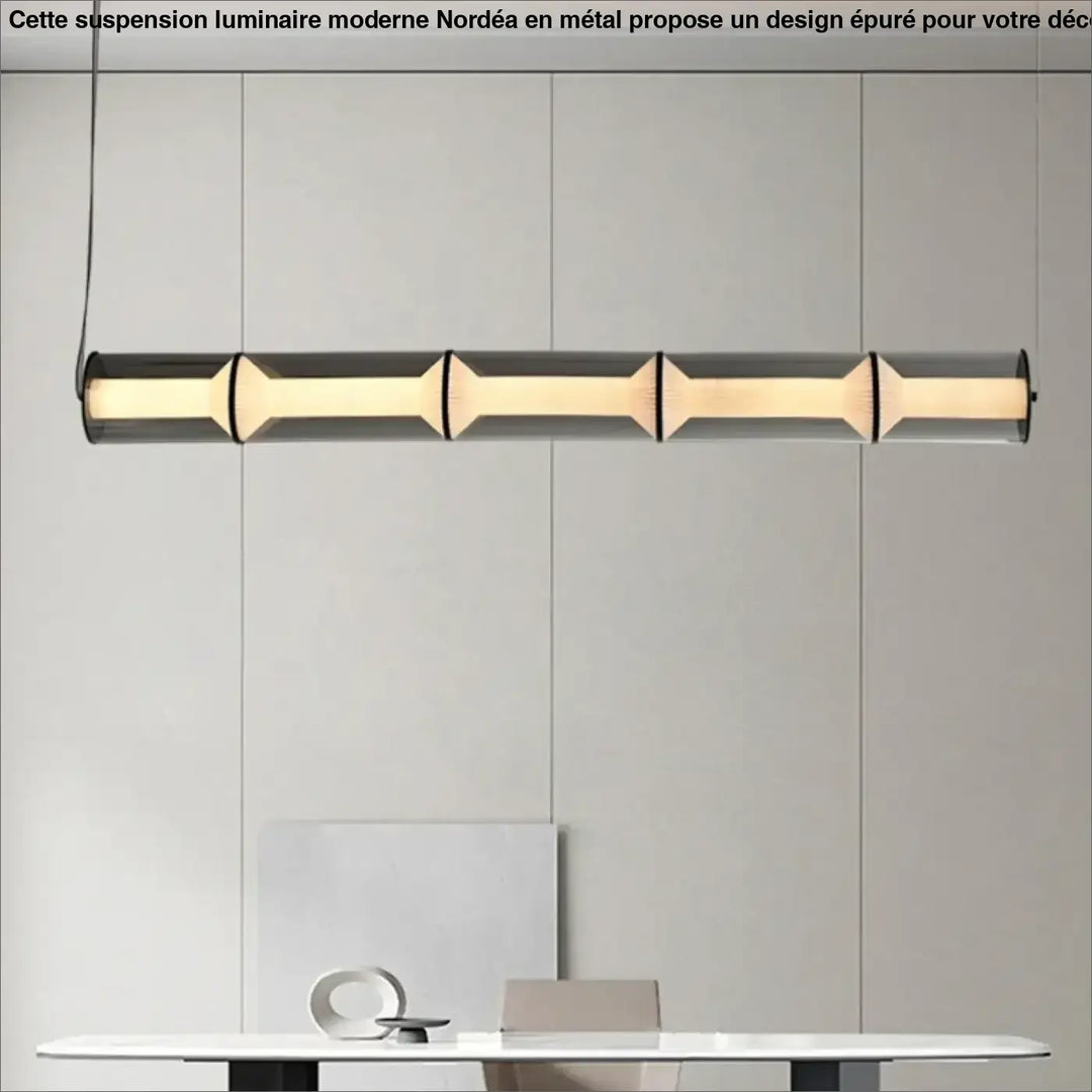 Suspension luminaire moderne avec design épuré en métal noir mat et panneaux en verre chaud par nordéa