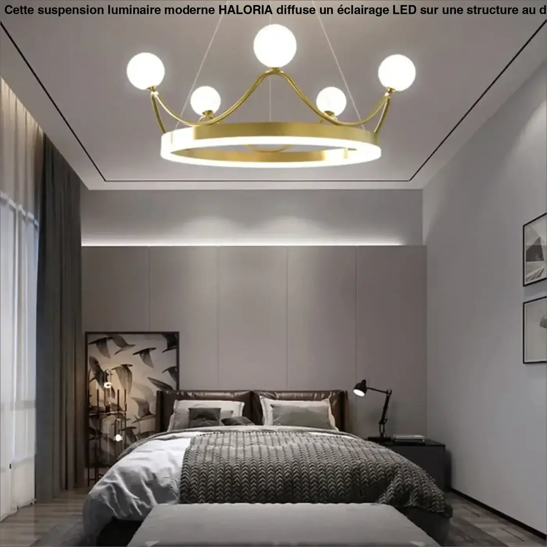 Suspension Luminaire Moderne Design Doré Avec Boules Blanches

